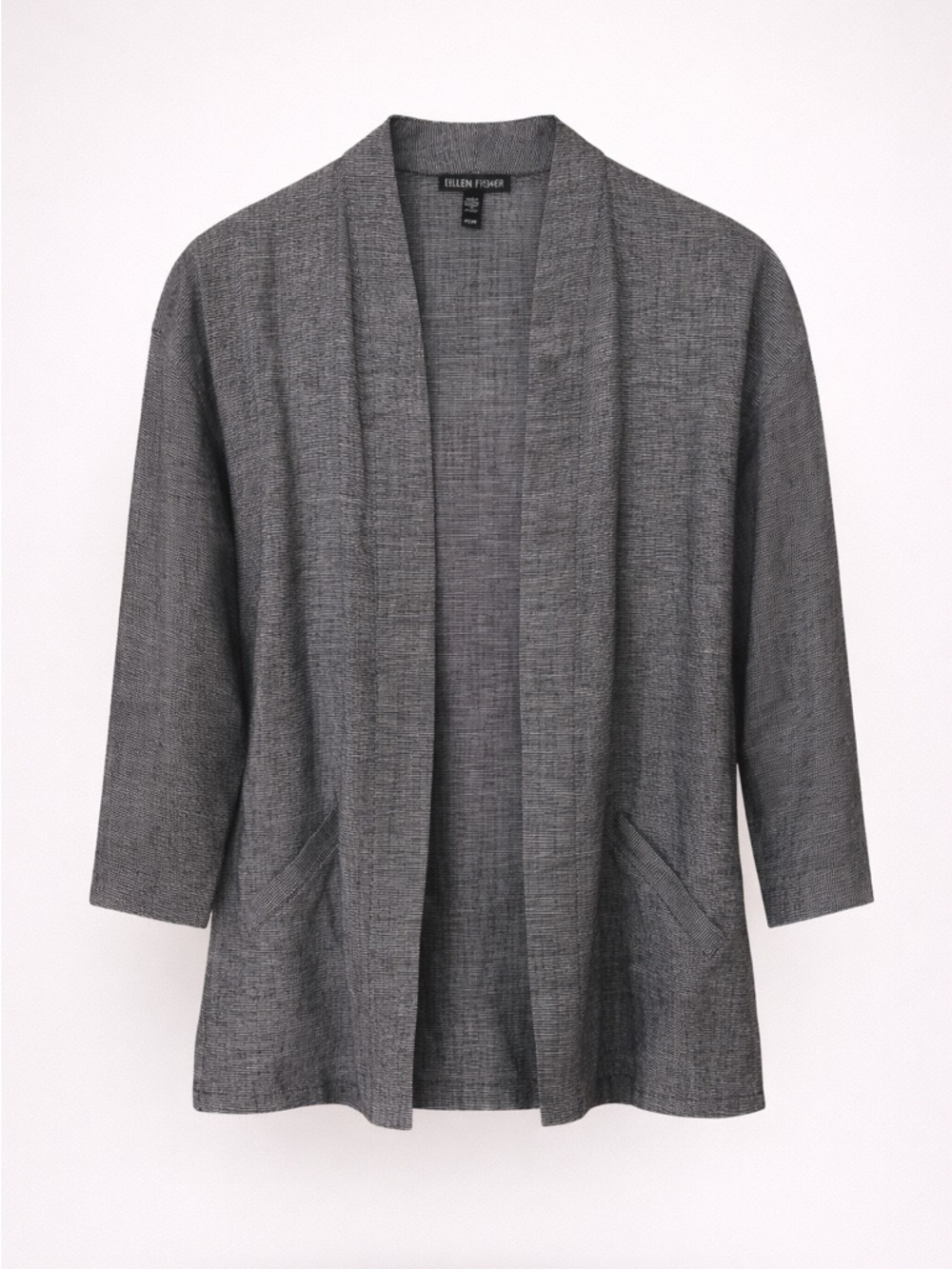Eileen Fisher  Linen Lyocell Open Front Cardigan Jacket Gray Minimalist Size PS